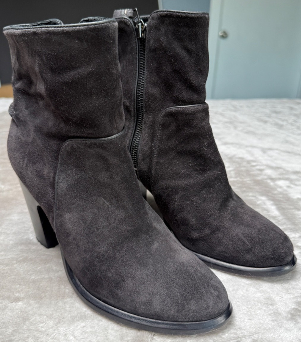 Rag & Bone Grayson Black Suede Block Heel Ankle Boots Womens EU 37 US Size 7